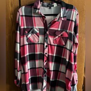 Pink and Black Plaid Button-Up Shirt
